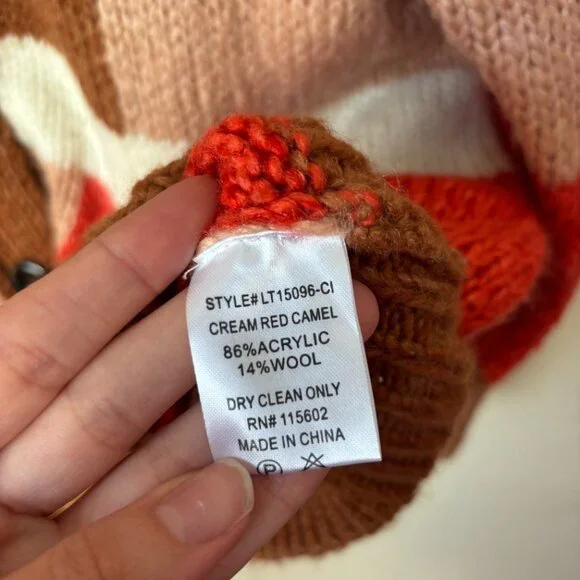 Lush Cozy Wool Blend Oversized Grandpa Colorblock Cardigan Sweater - Picture 9 of 12